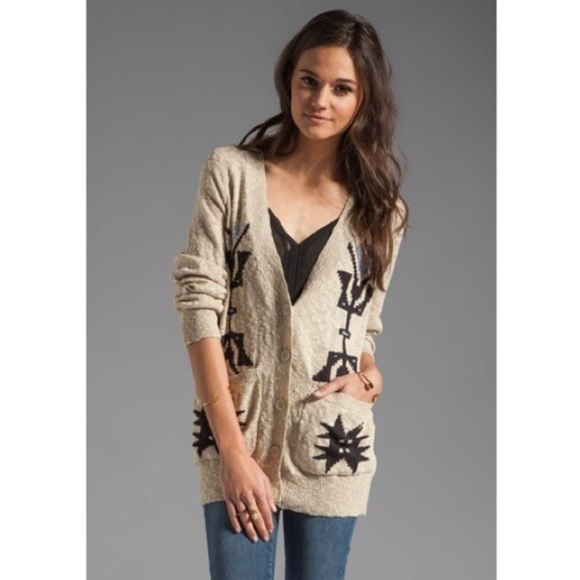 Anthropologie Sweaters - Sanctuary Ranch Aztec Oatmeal woven v-neck button down cardigan M